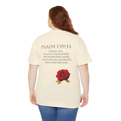 Handcrafted by God (Rose) - Woman's Christian T-Shirt (Dark Lettering)