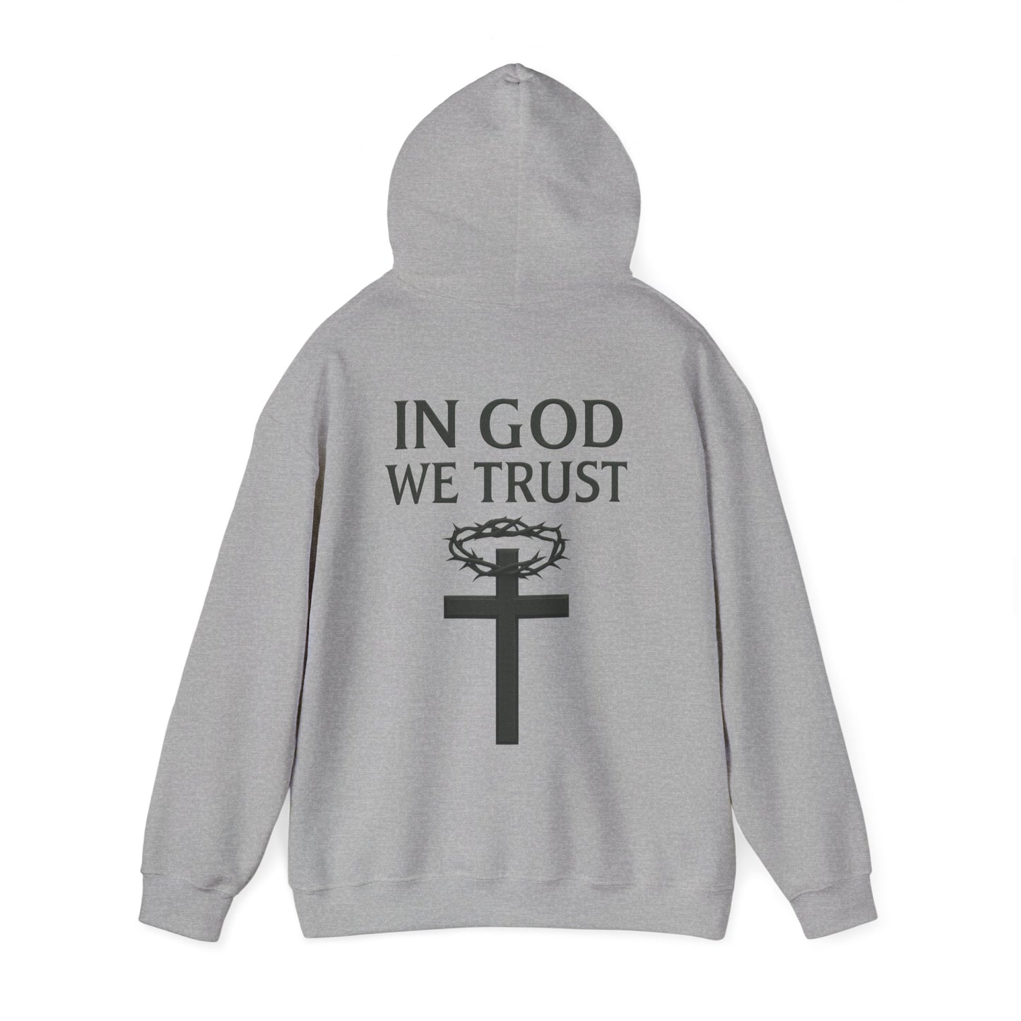 In God We Trust – Men’s Christian Hoodie with Cross & Crown of Thorns