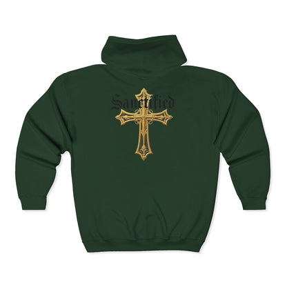 Sanctified Men's Gothic Cross Zip-Up Hoodie – Faith in Comfort