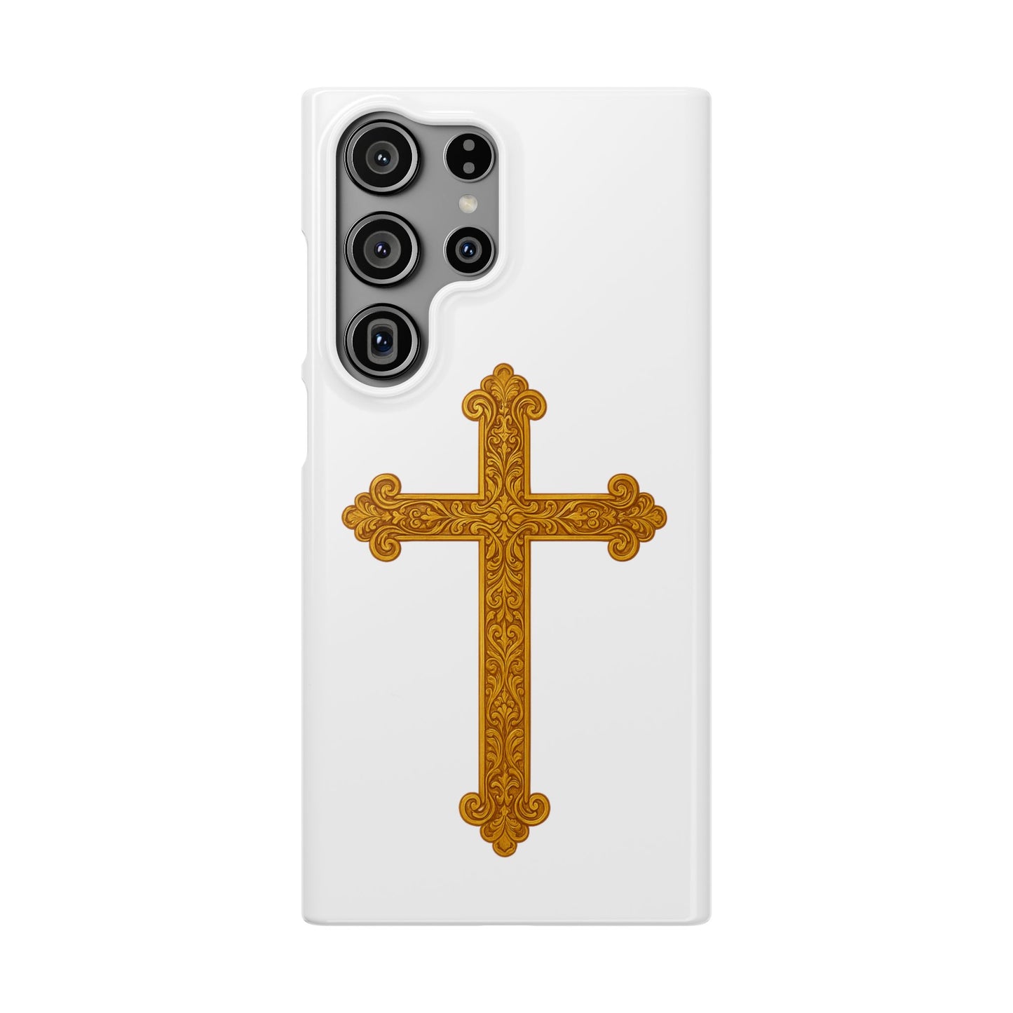 White Samsung Snap Case – Gold Cross Design