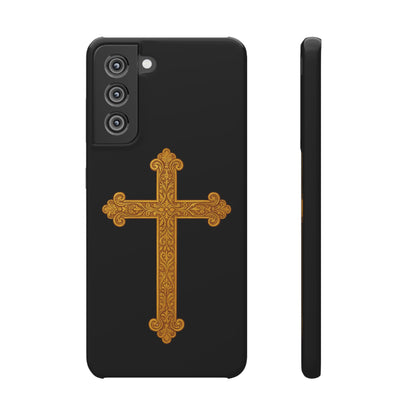 Black Samsung Snap Case – Gold Cross Design
