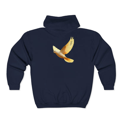 Peaceful Spirit Women's Zip-Up Hoodie with Dove in Flight Design