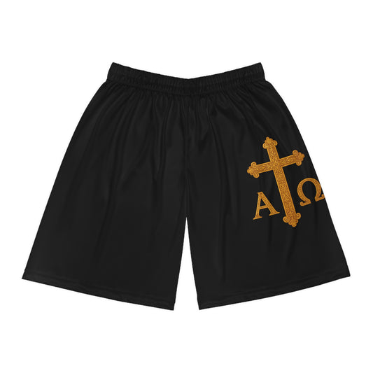 Men’s Alpha & Omega Basketball Shorts in Black – Faith-Inspired Symbolism