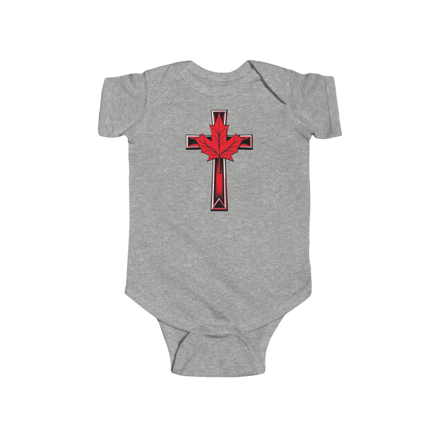 Faithfully Canadian – Short Sleeve Baby Onesie with Maple Cross