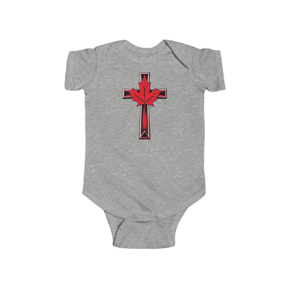 Faithfully Canadian – Short Sleeve Baby Onesie with Maple Cross