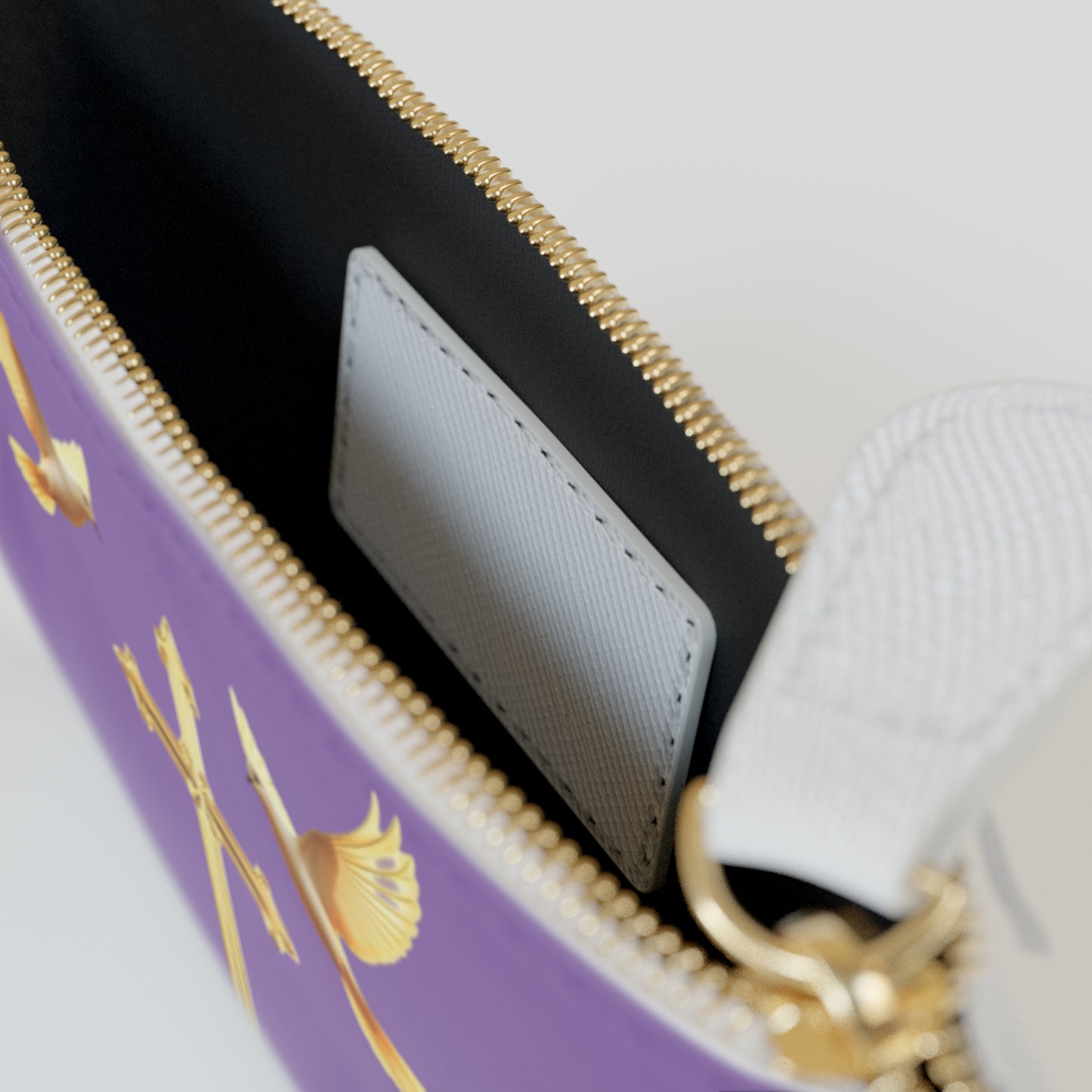 “Heaven’s Embrace” | Women’s Mini Clutch in Mauve – Gold Cross with Flying Doves