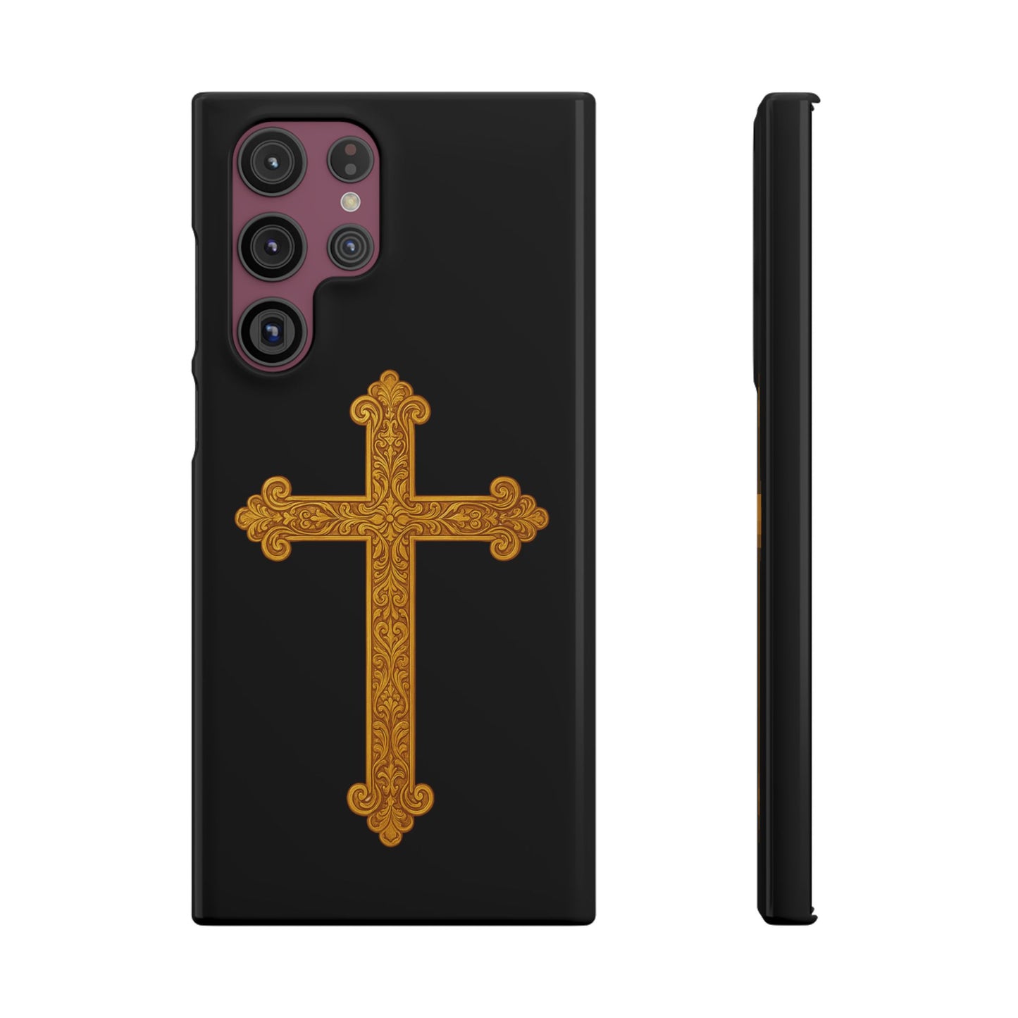 Black Samsung Snap Case – Gold Cross Design