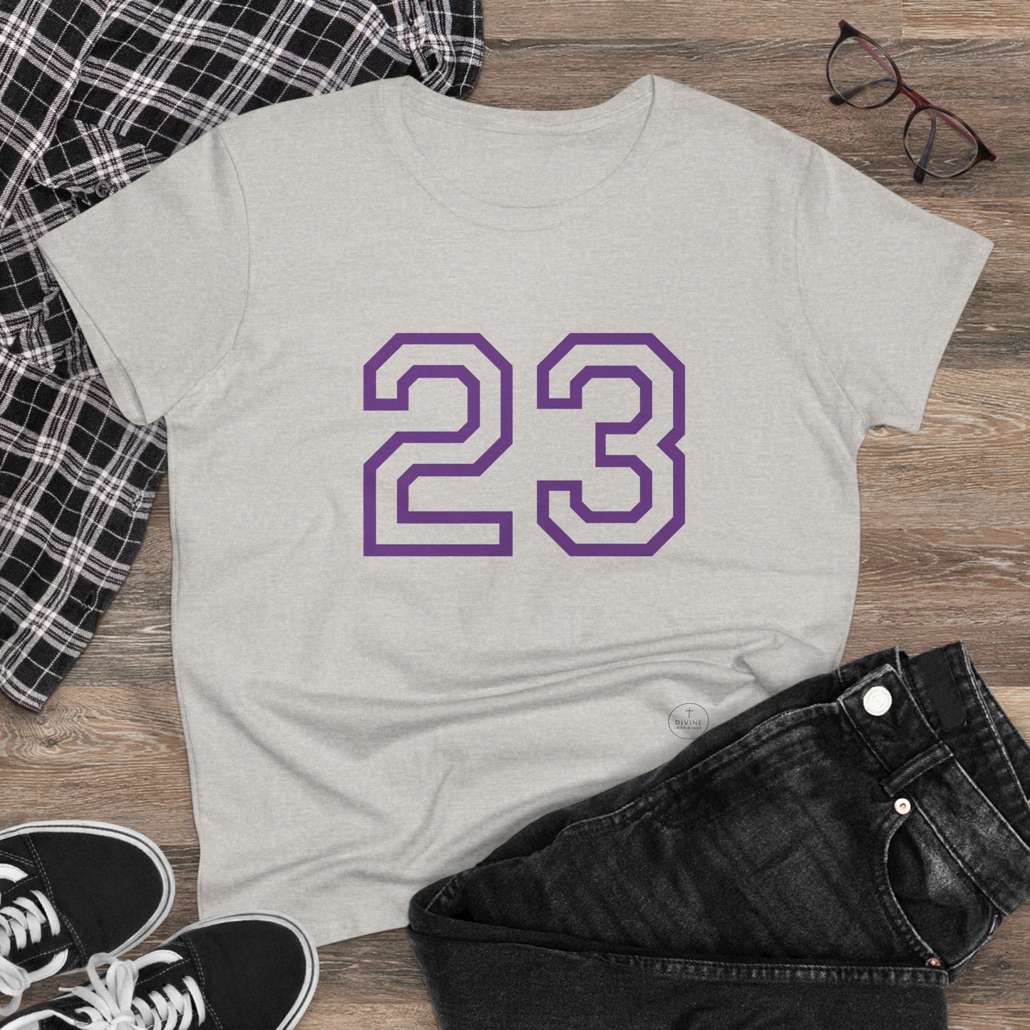 Psalm 23 Women’s Tee – Inspired Sports-Style Shirt (Purple Numbering)