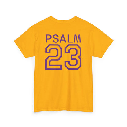 Psalm 23 Men’s T-Shirt – Inspired Sports-Style Shirt (Purple Lettering)