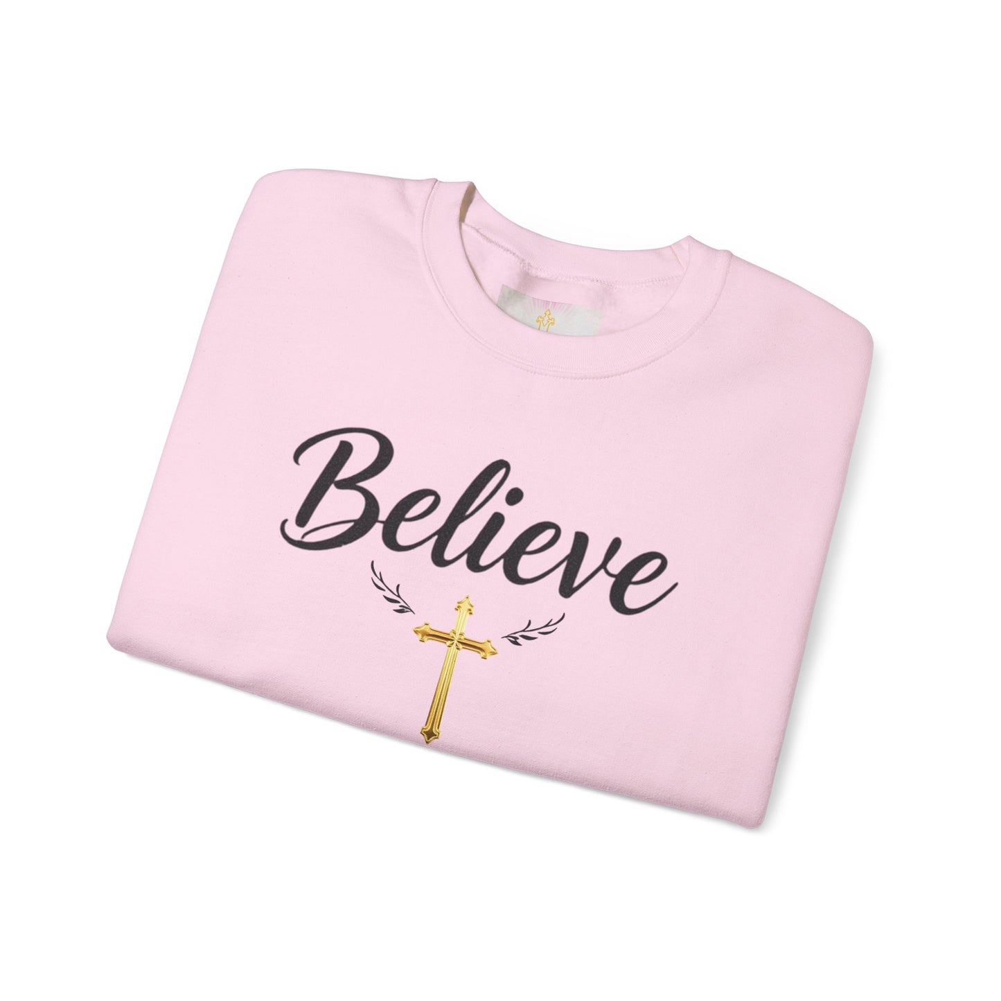 Believe Women’s Christian Sweatshirt – Golden Cross