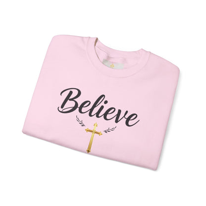 Believe Women’s Christian Sweatshirt – Golden Cross