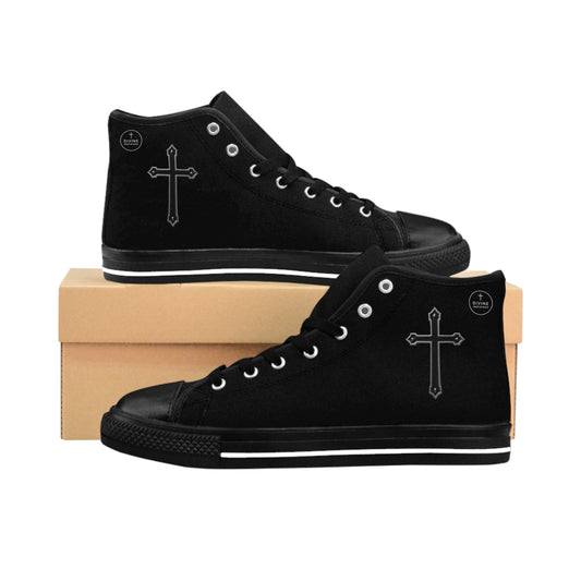 Faithful Stride Shadow – Men’s Black High-Top Sneakers with Black Cross, Black Sole & Tongue