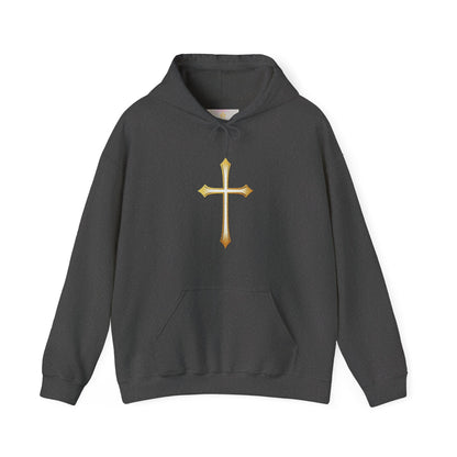 Men’s Gold Cross Hoodie – Bold Christian Faith Hoodie with Front & Back Design