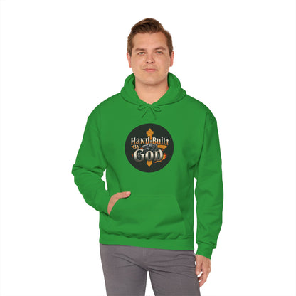 Hand Built by God Men’s Christian Hoodie – Cross & Engine Design