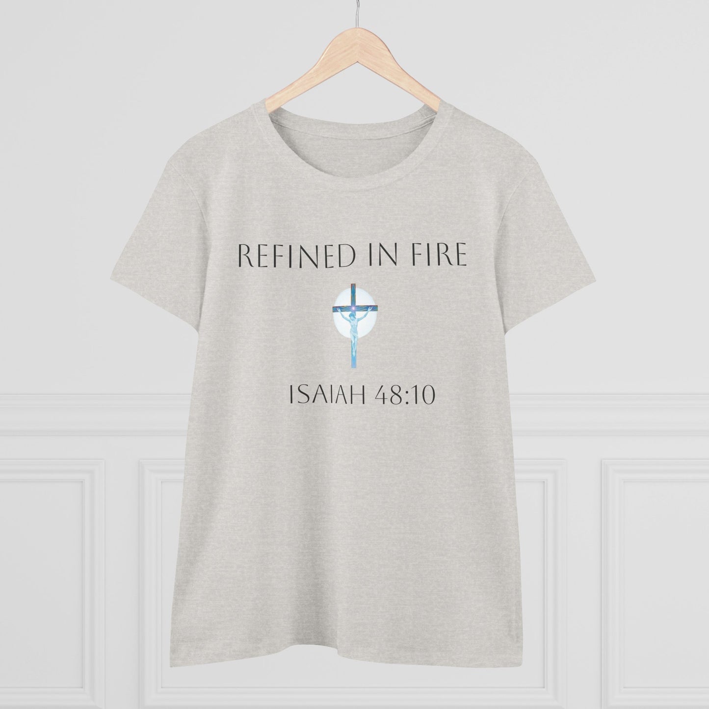 Refined in Fire – Isaiah 48:10 Christian Faith Tee (Dark Lettering)