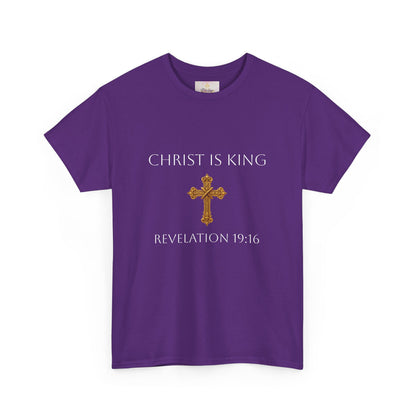 King of Kings, Lord of Lords Men’s Scripture Tee – Christ is King (Revelation 19:16) (White Lettering)
