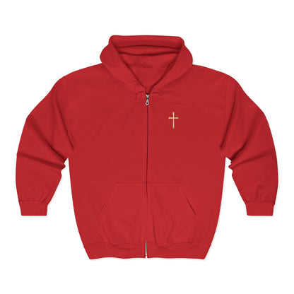 Men’s Modern Gold Cross Zip-Up Hoodie – Everyday Comfort with Faith