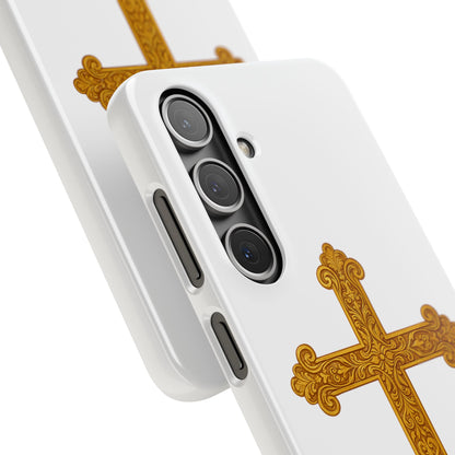 White Samsung Snap Case – Gold Cross Design