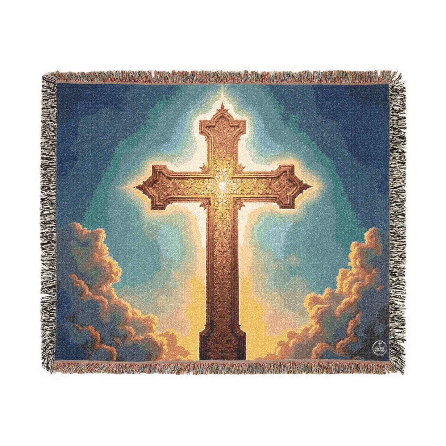 Glorious Golden Cross Woven Blanket – Faith-Inspired Home Decor
