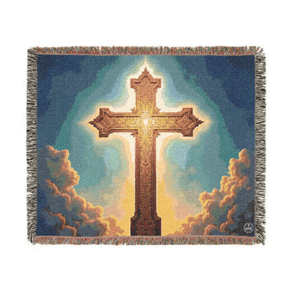 Glorious Golden Cross Woven Blanket – Faith-Inspired Home Decor