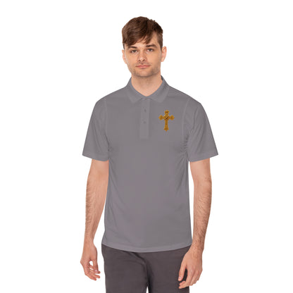 Men’s Ornate Gold Cross Polo Shirt – Elegant Christian Style