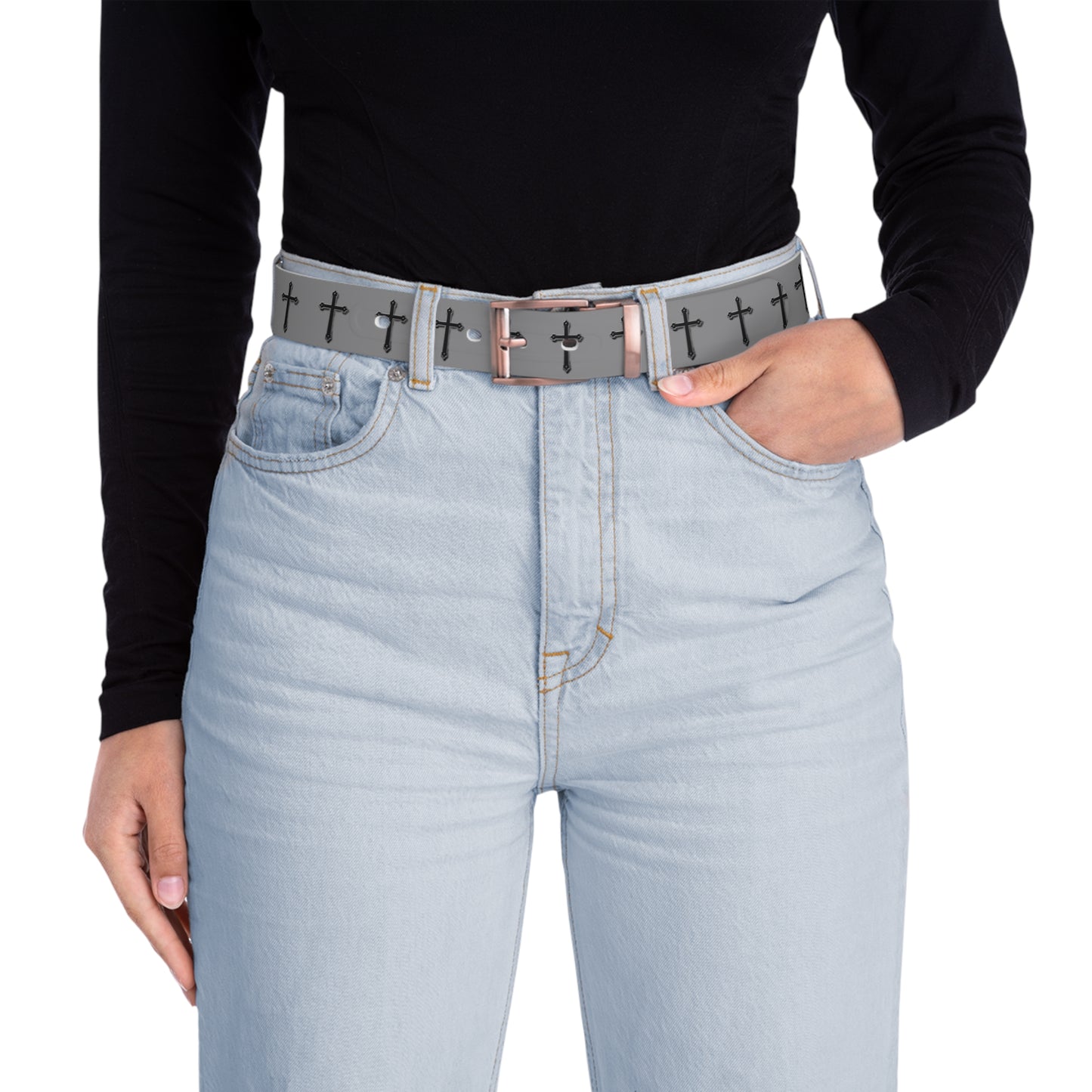 Shield of Faith Belt in Grey – Black Cross Pattern