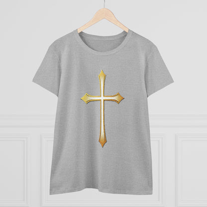 Women’s Gold Cross Tee – Christian Faith Shirt with Bold Cross Design