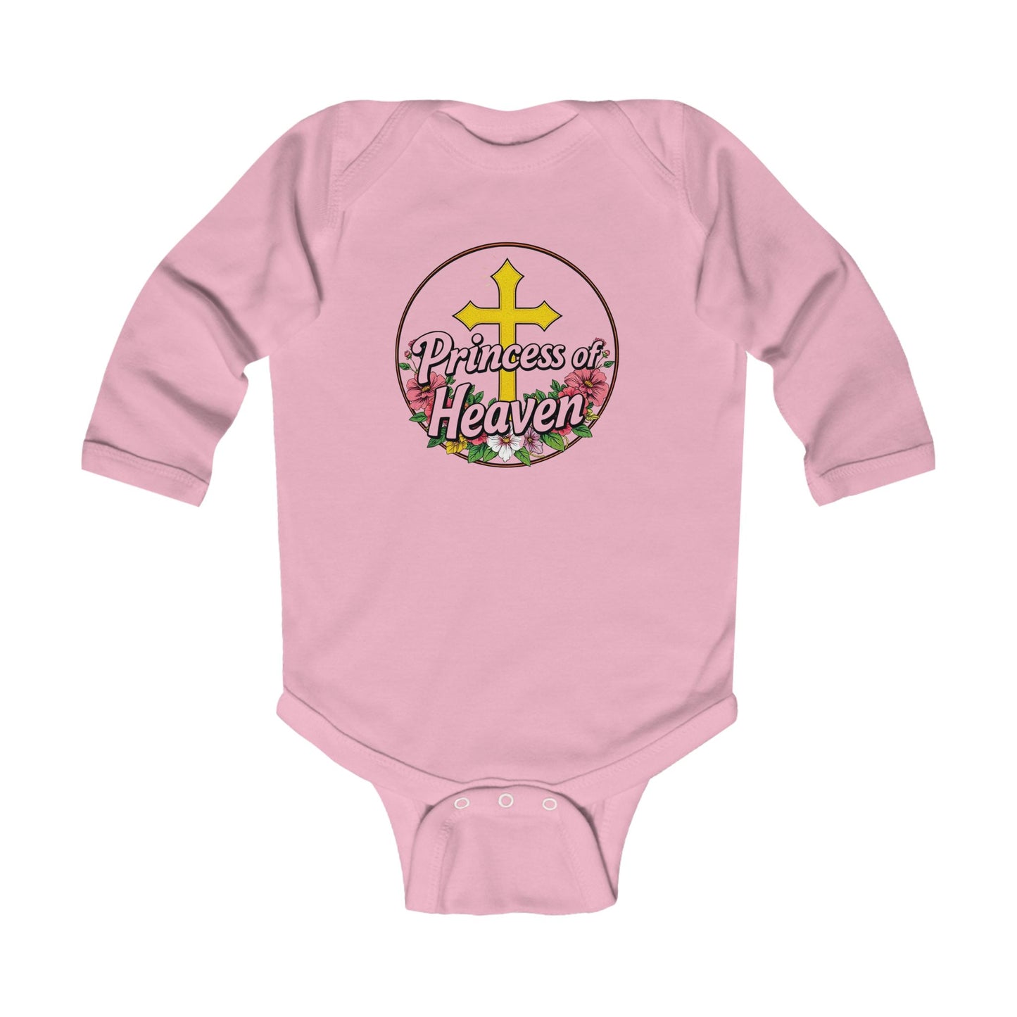 Infant Girls’ “Princess of Heaven” Long Sleeve Christian Onesie – Soft Faith-Inspired Baby Bodysuit