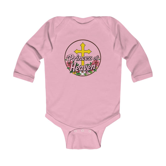 Infant Girls’ “Princess of Heaven” Long Sleeve Christian Onesie – Soft Faith-Inspired Baby Bodysuit