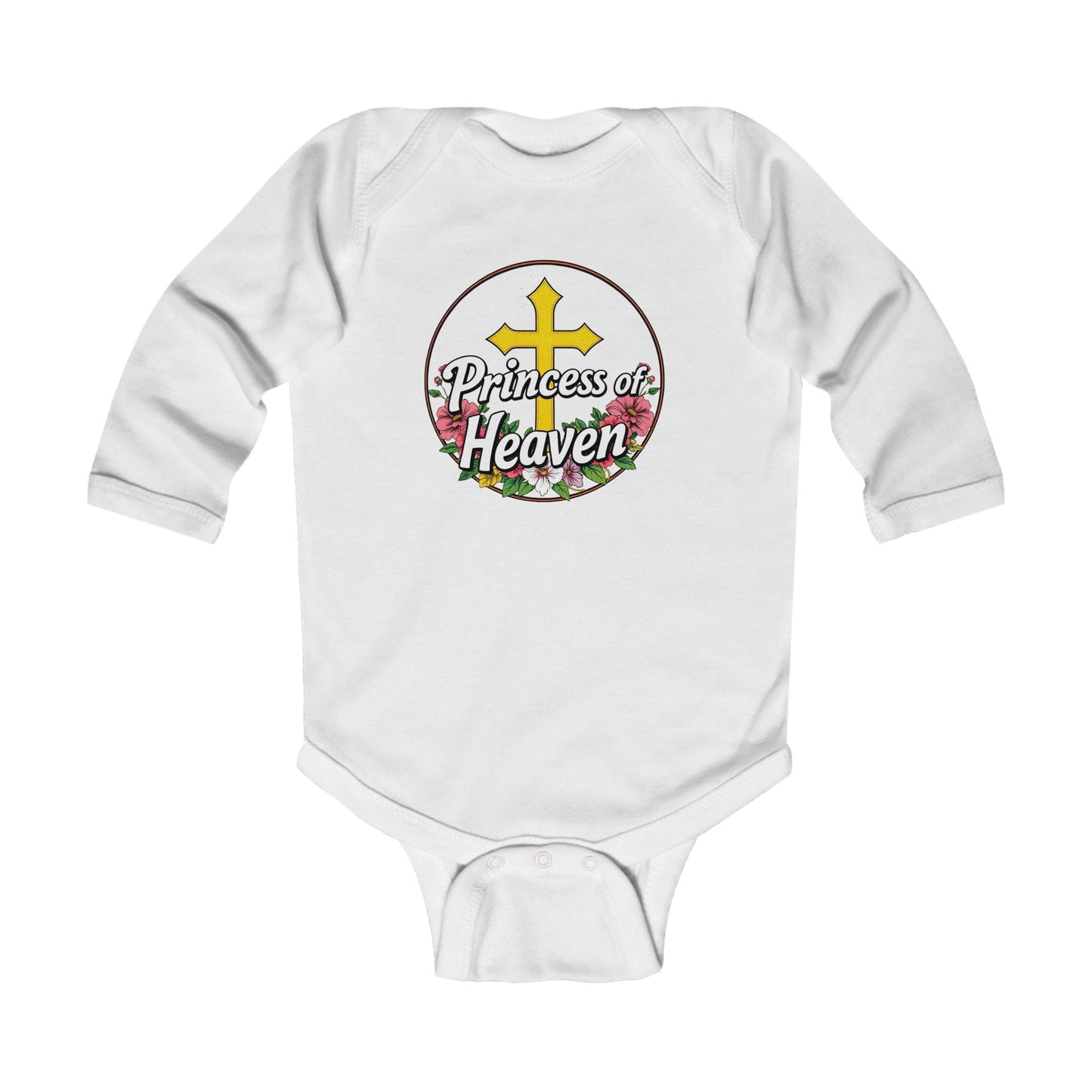 Infant Girls’ “Princess of Heaven” Long Sleeve Christian Onesie – Soft Faith-Inspired Baby Bodysuit