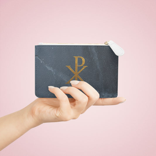 “Divine Seal” | Women’s Mini Clutch in Granite – Gold Chi Rho Elegance