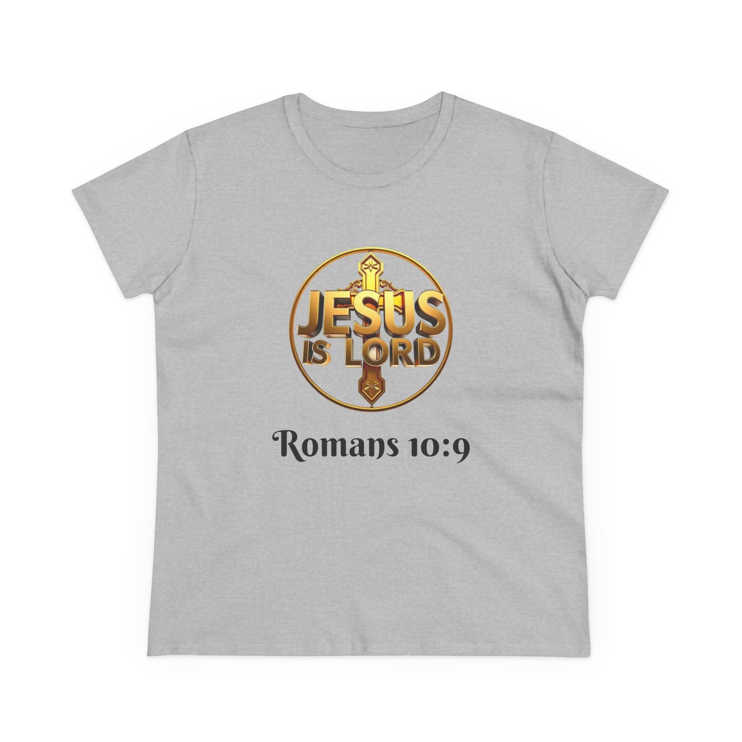 Women’s Romans 10:9 Christian T-Shirt – Jesus Is Lord & He Is Risen (Dark Lettering)