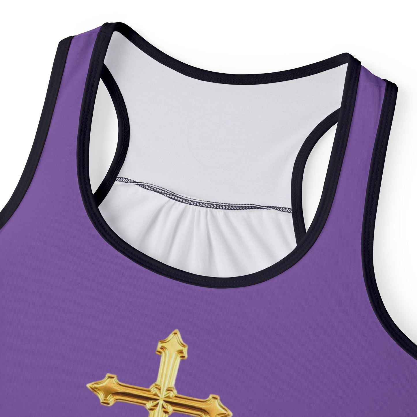 Gold Cross Women’s Christian Tank Top in Purple – Symbol of Eternal Victory
