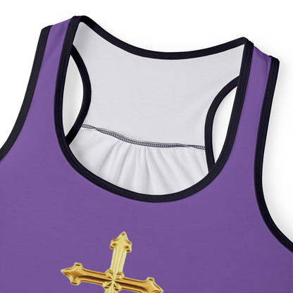 Gold Cross Women’s Christian Tank Top in Purple – Symbol of Eternal Victory