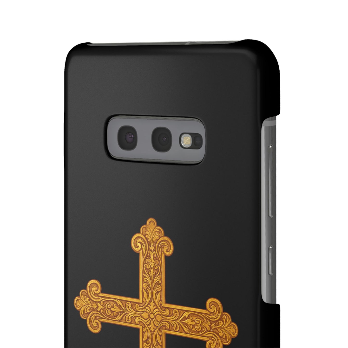 Black Samsung Snap Case – Gold Cross Design