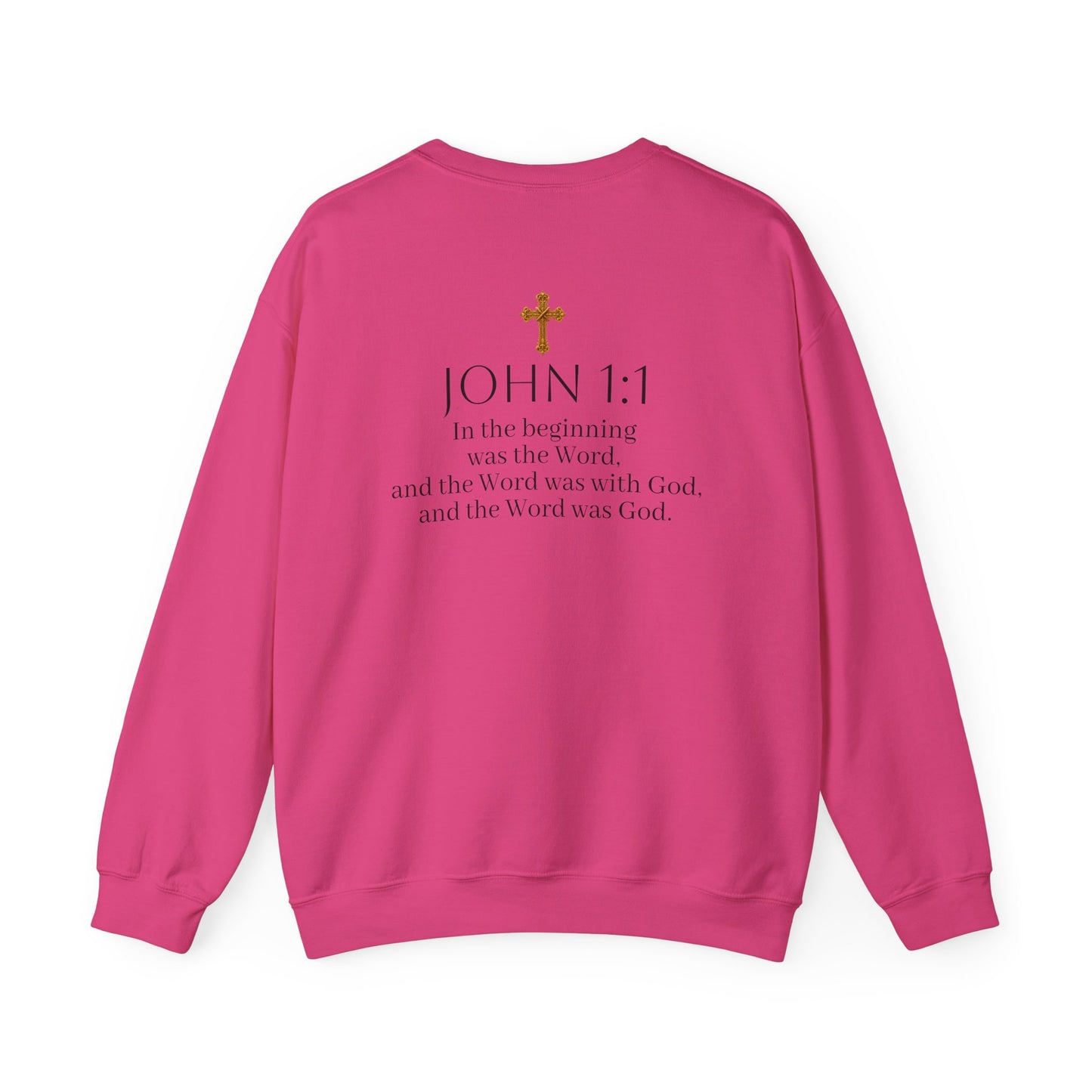 “The Word Eternal” – Women’s Christian Sweatshirt with Bold Dark Lettering (John 1:1)
