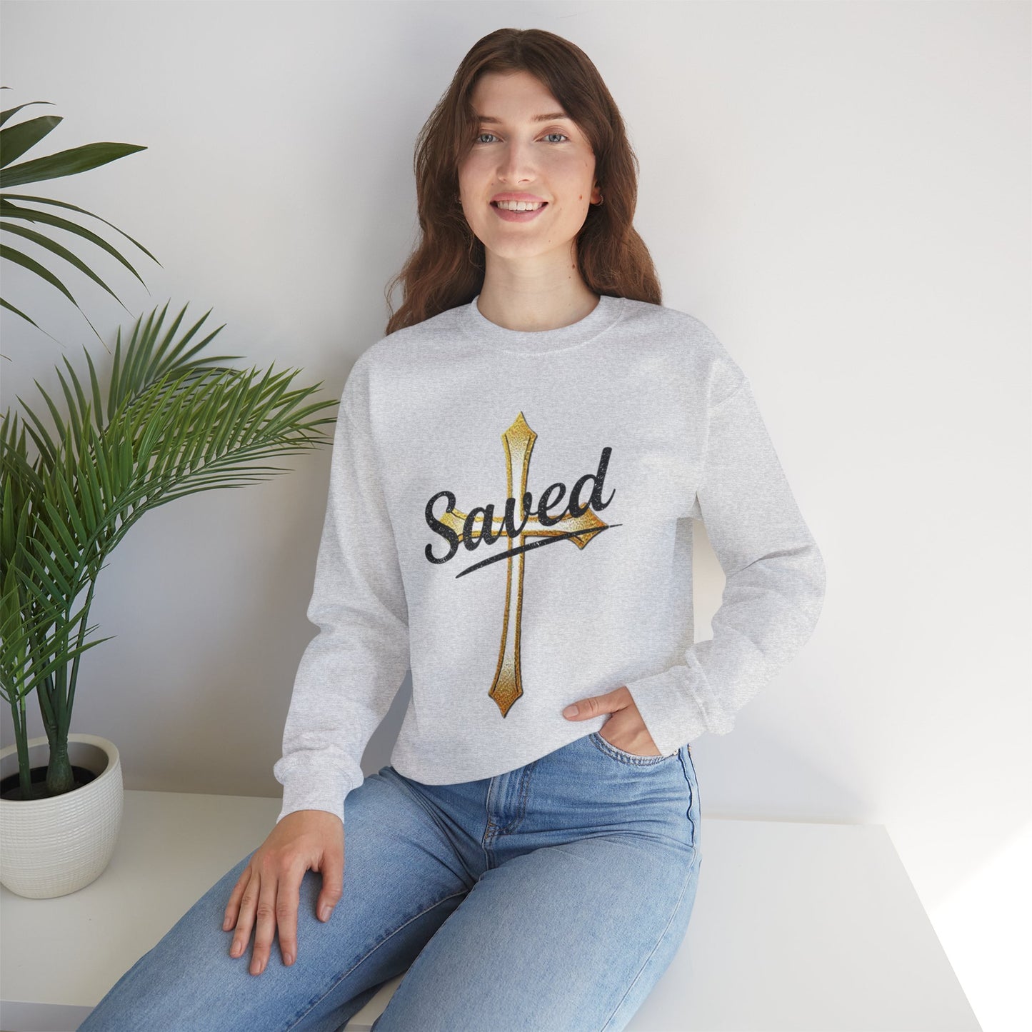 Saved Women’s Sweatshirt – Christian Faith Apparel with Cross & John 3:16
