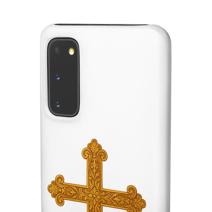 White Samsung Snap Case – Gold Cross Design