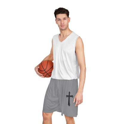Men’s Black Cross Basketball Shorts in Dark Grey – Faith-Inspired Performance & Comfort