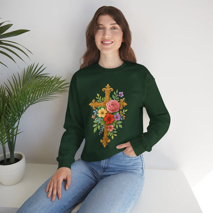 Floral Cross Women’s Sweatshirt – Grace in Full Bloom