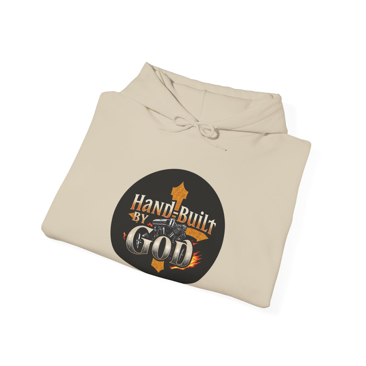 Hand Built by God Men’s Christian Hoodie – Cross & Engine Design