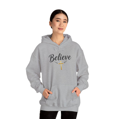 Believe - Women's Christian Hoodie with Golden Cross