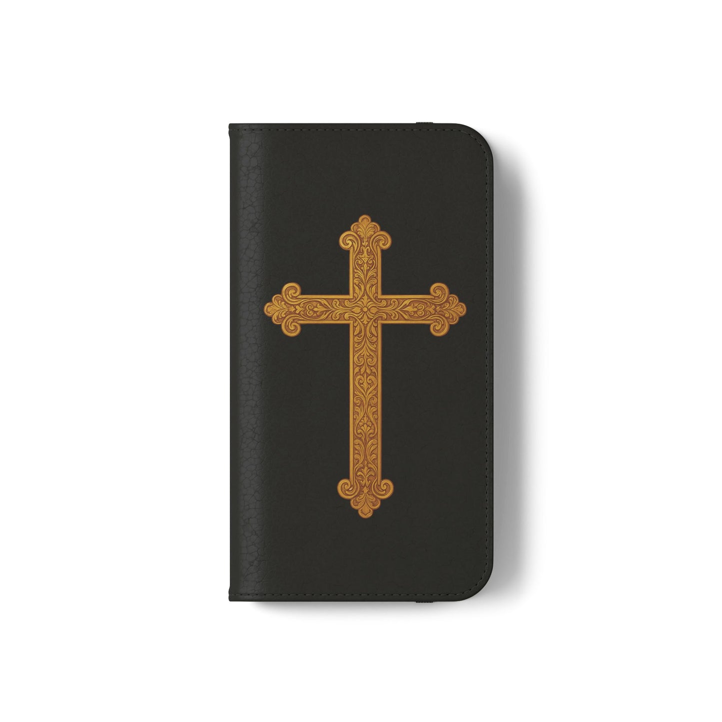 Black with Gold Cross & 1 Corinthians 1:18 - iPhone Flip/Wallet Phone Case