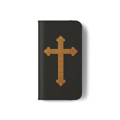 Black with Gold Cross & 1 Corinthians 1:18 - iPhone Flip/Wallet Phone Case