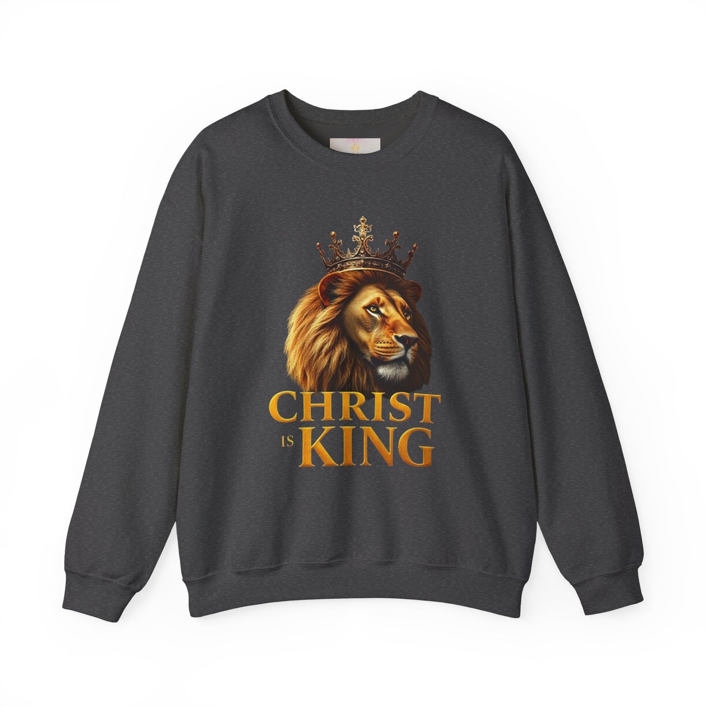 Christ is King – Men’s Christian Sweatshirt with Crowned Lion & Cross