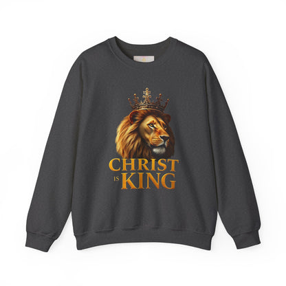 Christ is King – Men’s Christian Sweatshirt with Crowned Lion & Cross