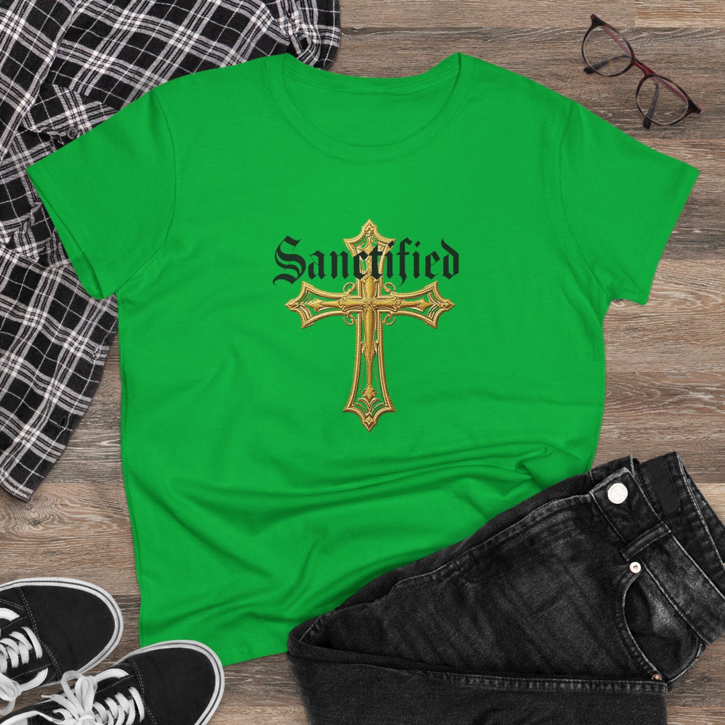 Sanctified Women's Gothic Cross T-Shirt – Faith in Bold Style