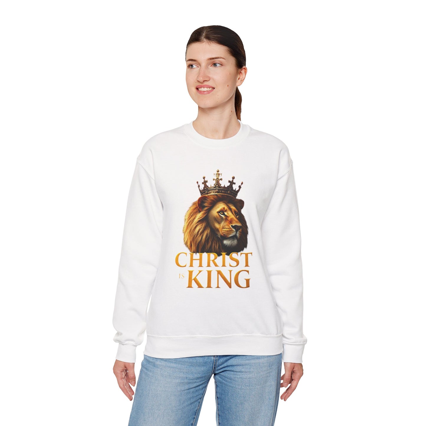 Christ is King – Women’s Christian Sweatshirt with Crowned Lion & Cross