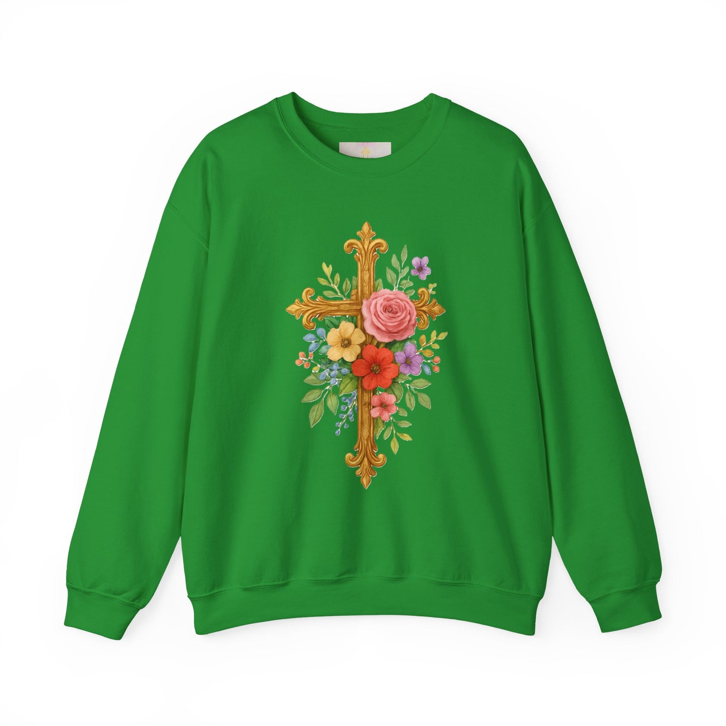 Golden Floral Cross Women’s Sweatshirt – Grace in Full Bloom