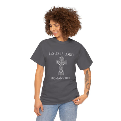 Women's Jesus is Lord Christian T-Shirt – Modern Cross Design (White Lettering)